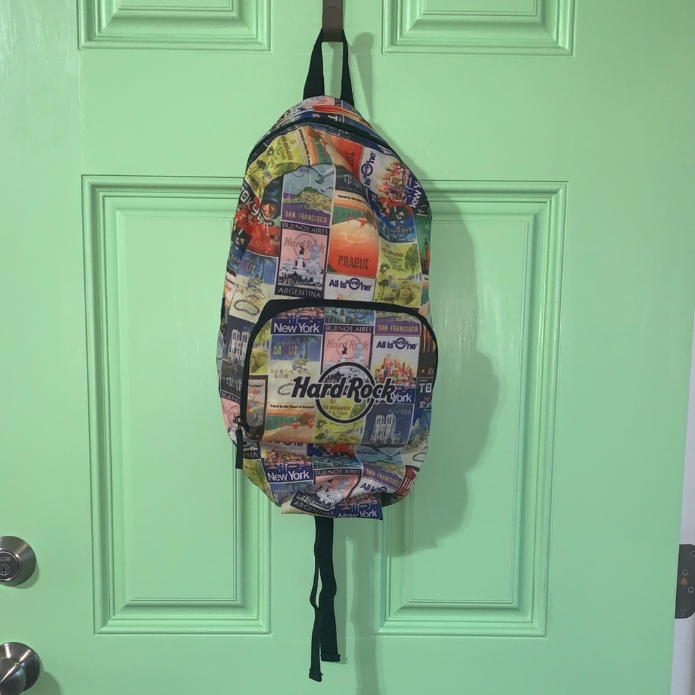 Vintage Hard Rock Cafe Packable Travel Poster Themed Backpack